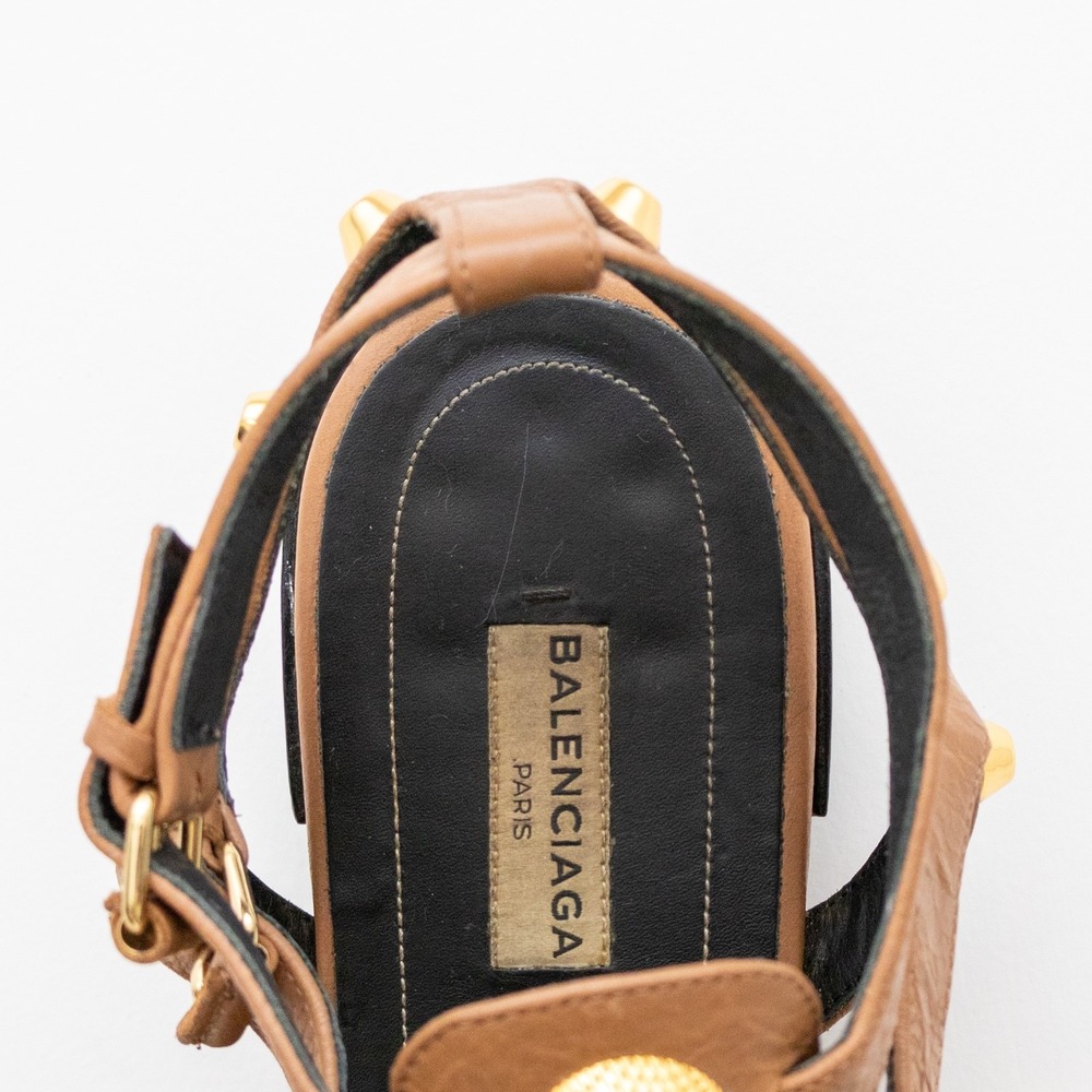 Balenciaga Women's Gladiator Sandals – Brown Leather  Gold Studs –Sz EU 40/US 10 - Picture 10 of 12
